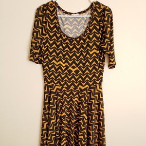 Large LulaRoe Gold/Brown Flare Dress